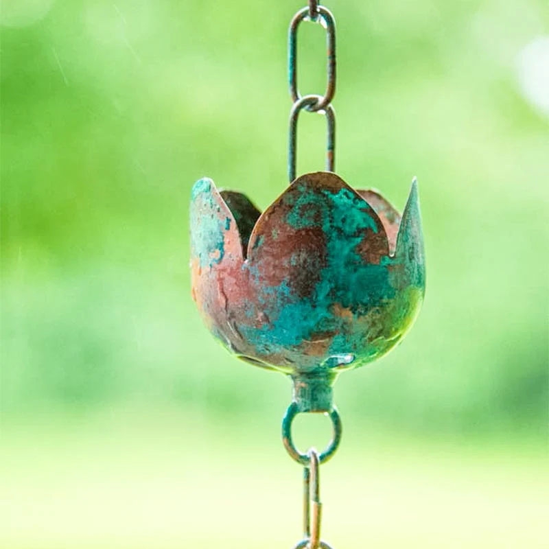 Verdigris Tulip Rain Chain - Image 2